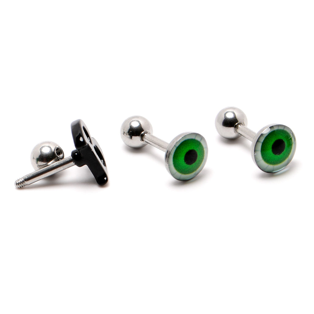 16G 1/4 Halloween Boo Eyes Cartilage Tragus Earring Curation Set of 3