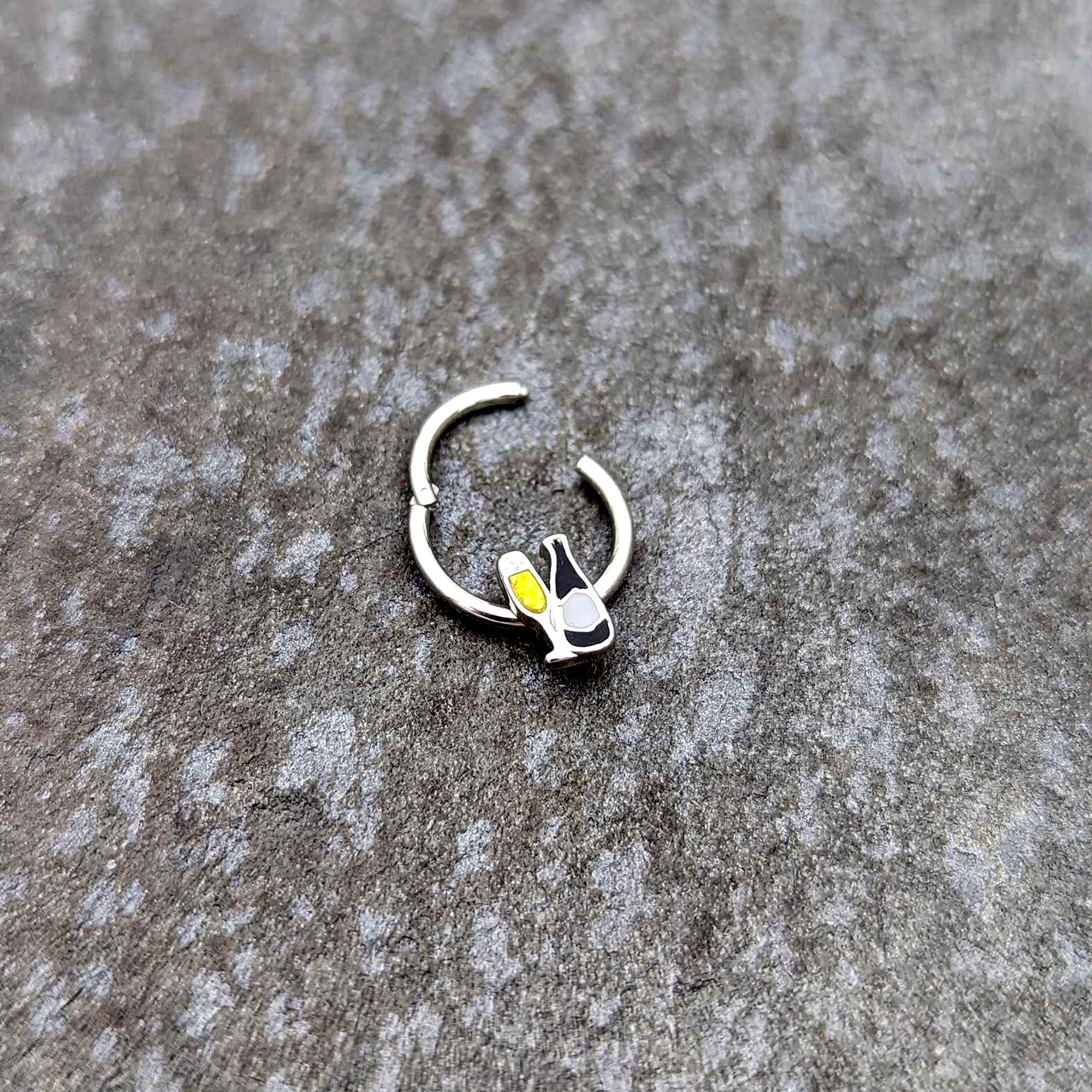 16G 3/8 Champagne Bottle Flute Yellow Hinged Segment Ring