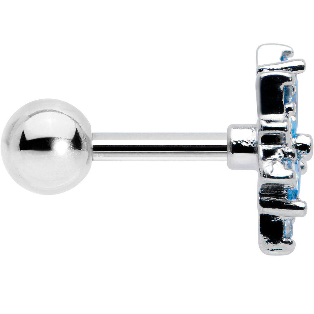 16G 1/4 Blue CZ Gem Snowflake Blues Cartilage Tragus Earring