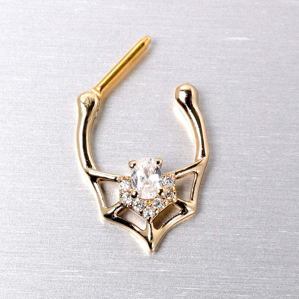 16G 5/16 Clear Gem Gold Tone Spider Bat Cartilage Clicker