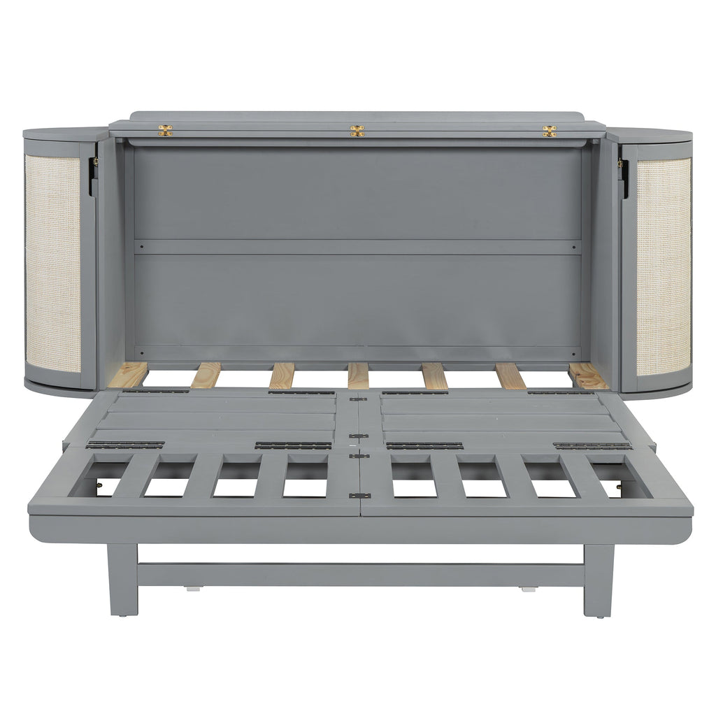Queen Murphy Bed with Hidden Storage & Modern Woven Design,Gray