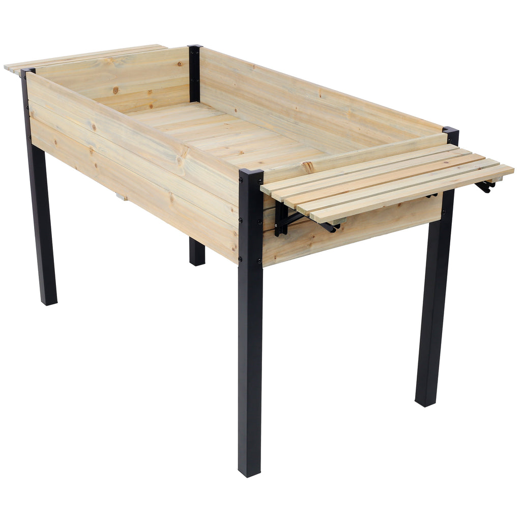 Raised Garden Bed with Metal Legs and Folding Storage Shelf for Outdoor Patio, Deck, Balcony