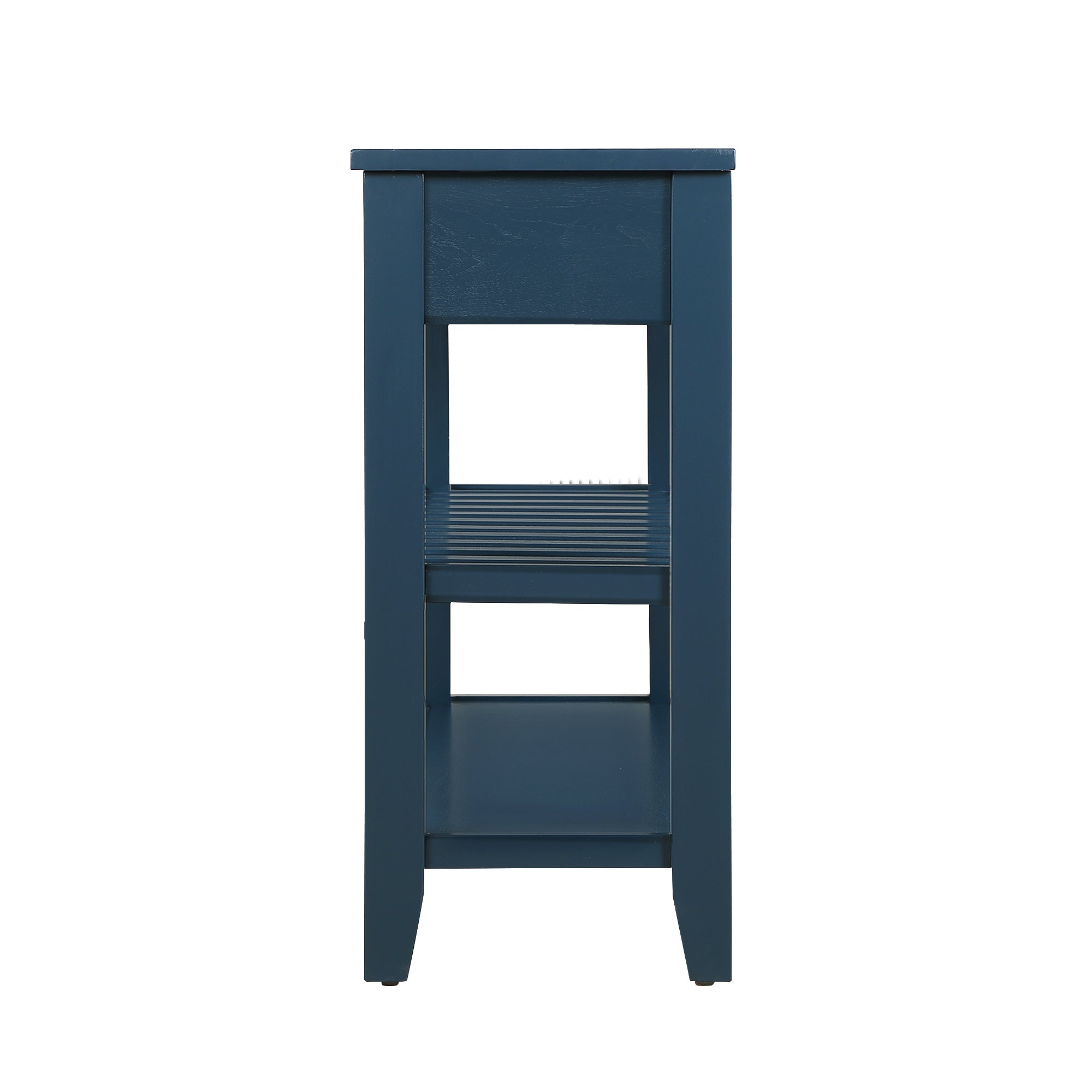 Console Sofa Table with 2 Storage Drawers and 2 Tiers Shelves, Mid-Century Style 42'' Solid Wood Buffet Sideboard for Living Room Furniture Kitchen Dining Room Entryway Hallway,Navy Blue