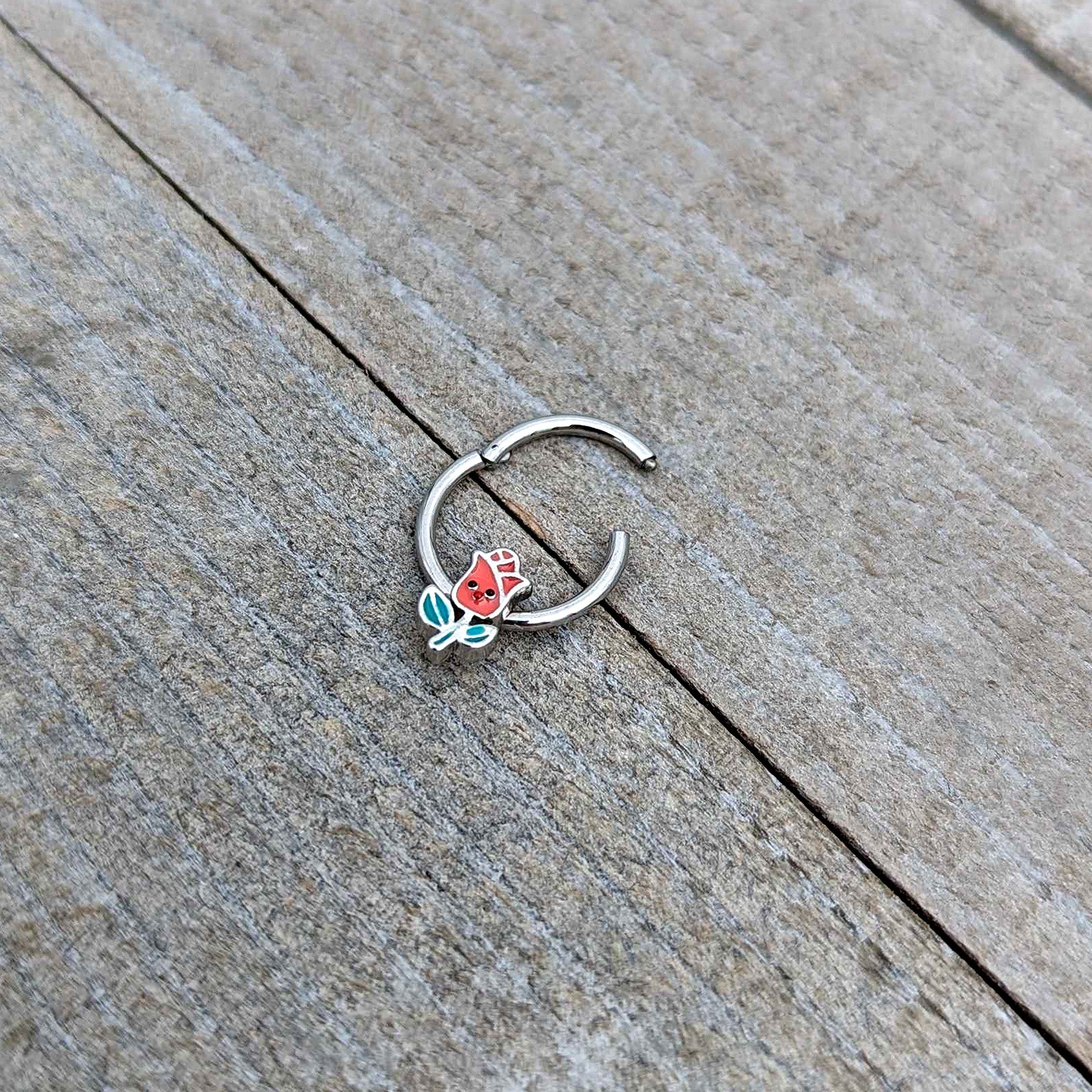 16G 3/8 Sweet Happy Rose Flower Hinged Segment Ring