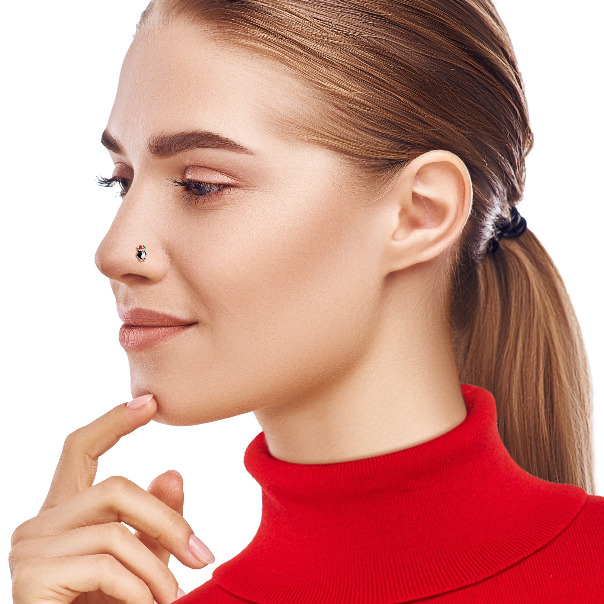 20G 7mm Holly Hat Penguin Holiday L Shape Nose Ring