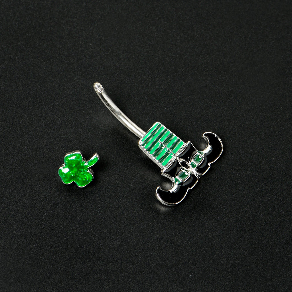 Leprechaun Legs Shamrock St Patricks Double Mount Belly Ring