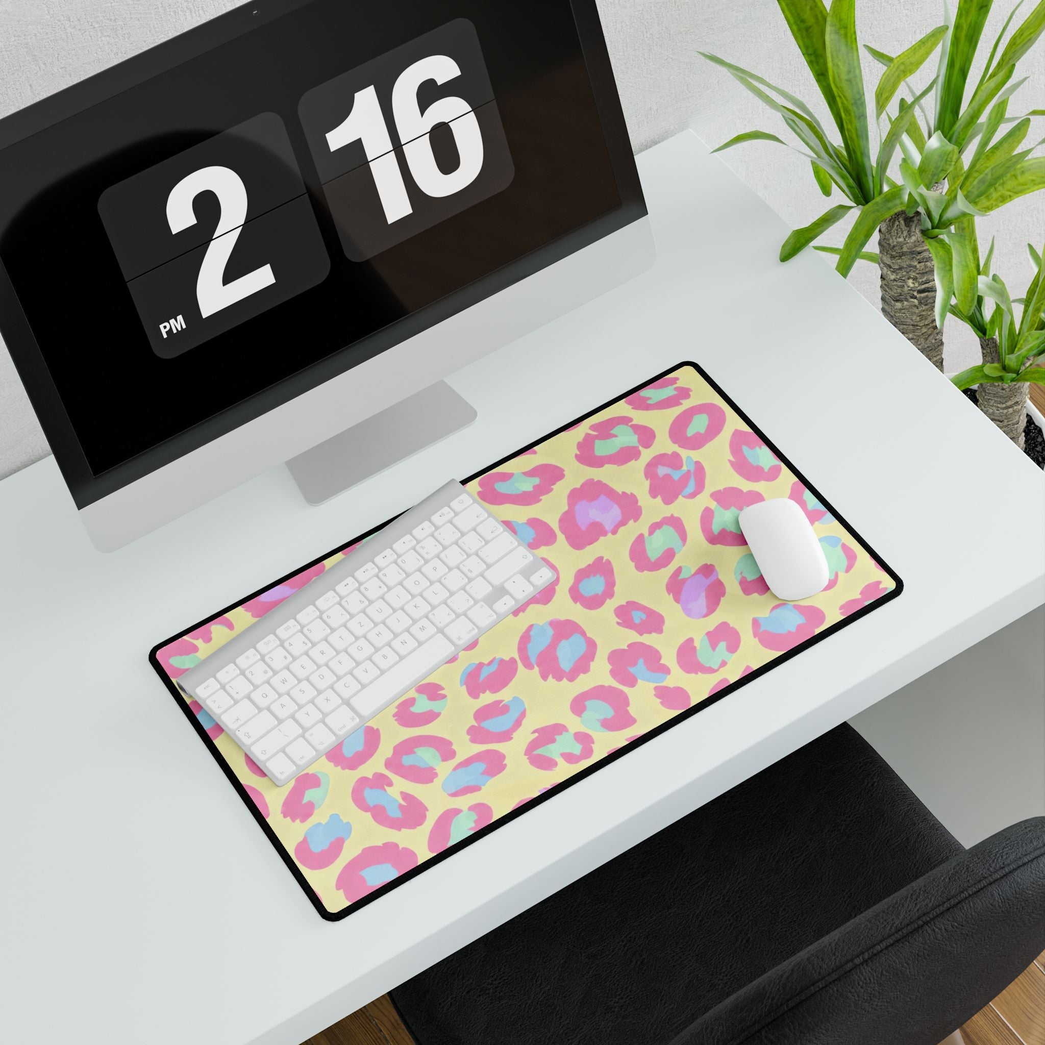 Pastel Leopard Print Desk Mat | Pink Yellow Blue