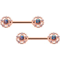 14G 9/16 Vitrail Gem Rosy Hue Flower Barbell Nipple Ring Set