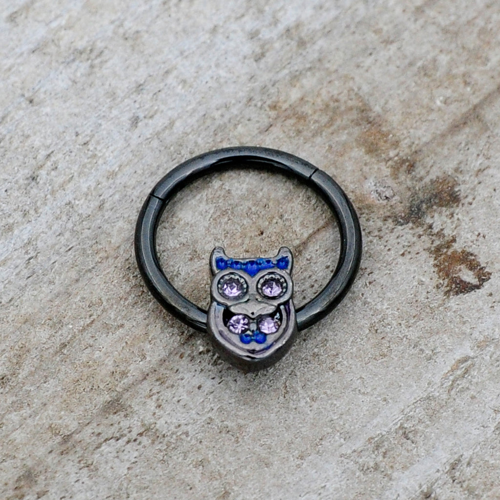 16G 3/8 Purple Gem Black Opulent Owl Hinged Segment Ring