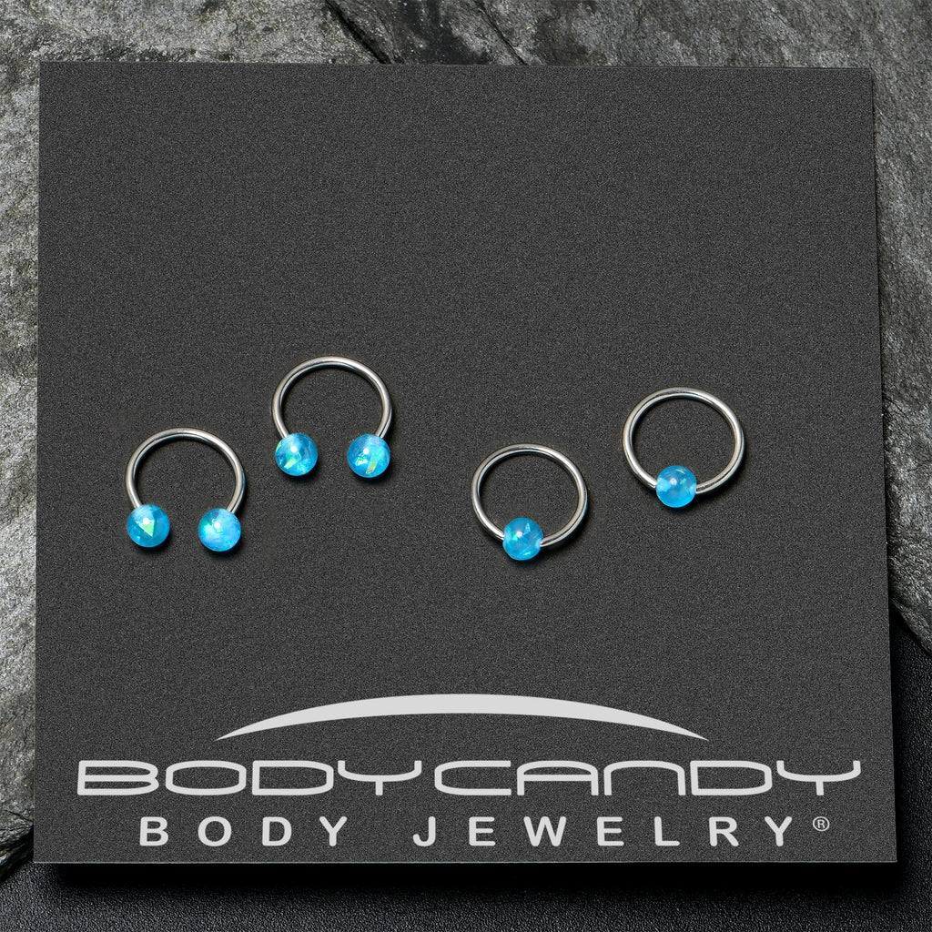16G 3/8 Blue Faux Opal Horseshoe BCR Captive Ring Set of 4