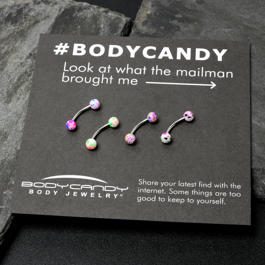 16G 3/8 Splatter Pink Green Blue Curved Eyebrow Ring Set of 4