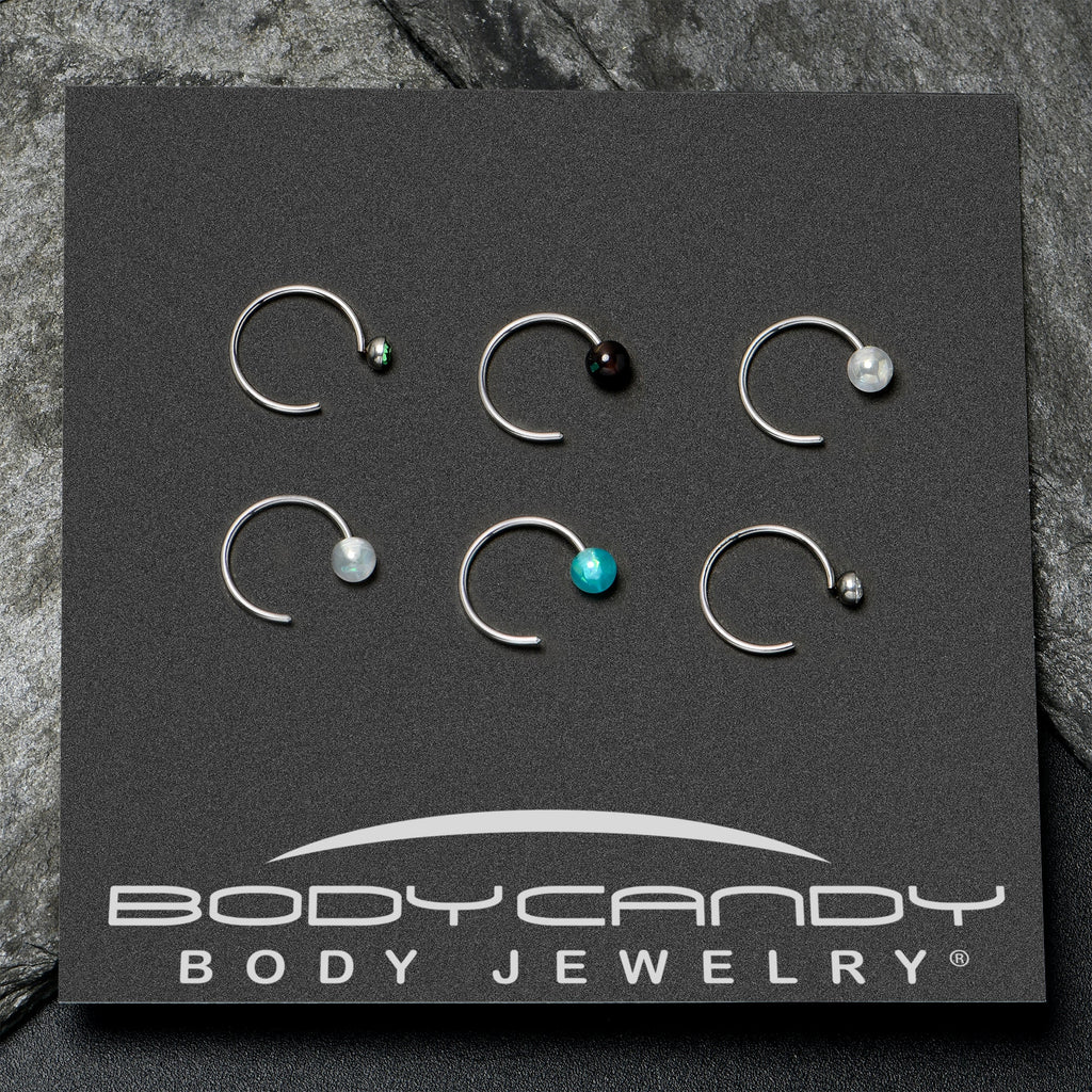 20G 5/16 Nose Hoop Gem Faux Opal Pack Dynasty Nose Ring Set of 6