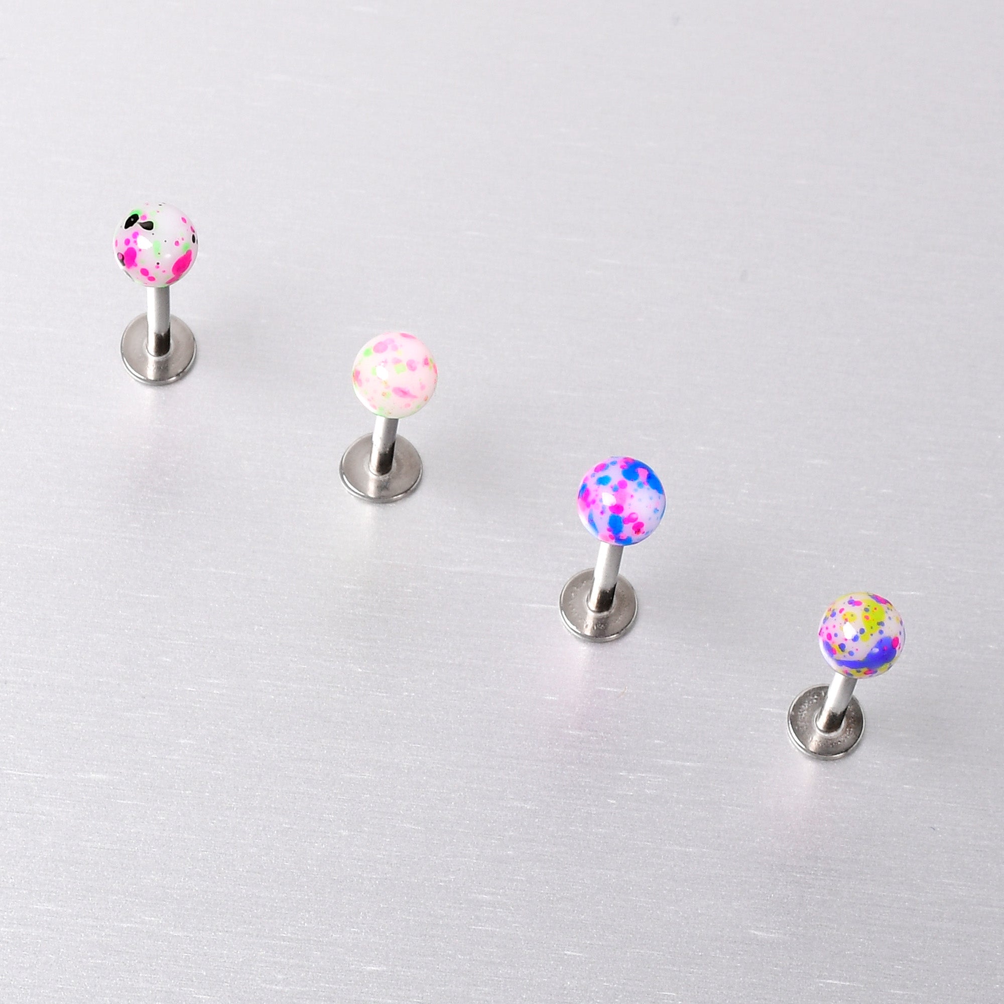 16G 3/8 Splatter Pink Blue Labret Monroe Tragus Set of 4