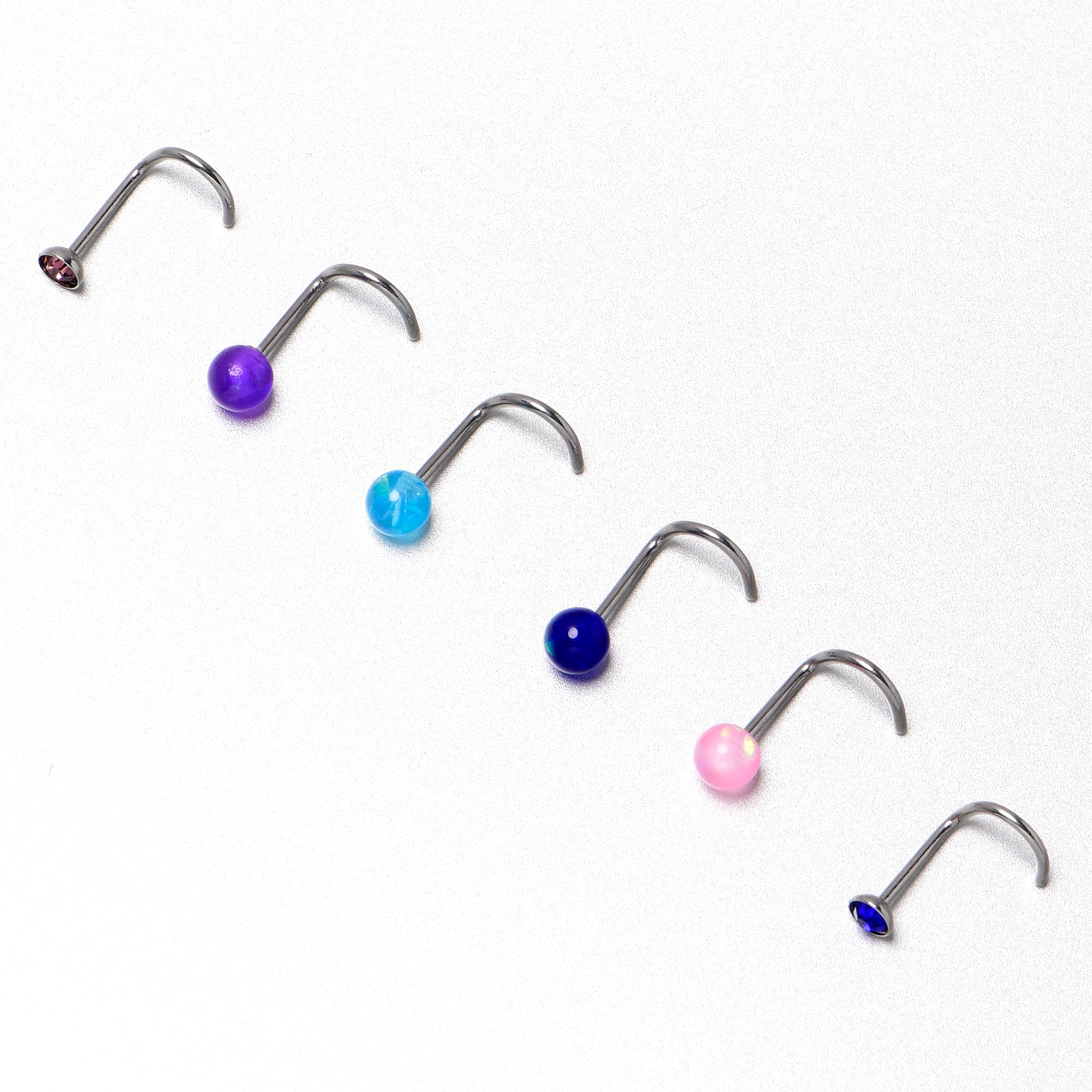 20G Nose Screw Gem Faux Opal Pack Classy Nose Ring Set of 6