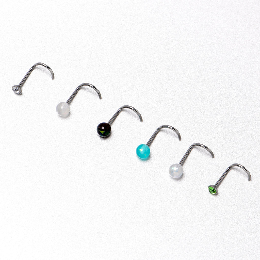 20G Nose Screw Gem Faux Opal Pack Dynasty Nose Ring Set of 6