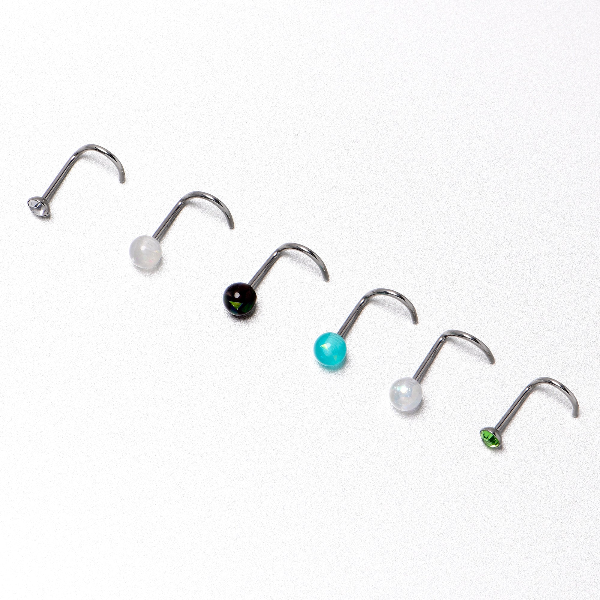20G Nose Screw Gem Faux Opal Pack Dynasty Nose Ring Set of 6