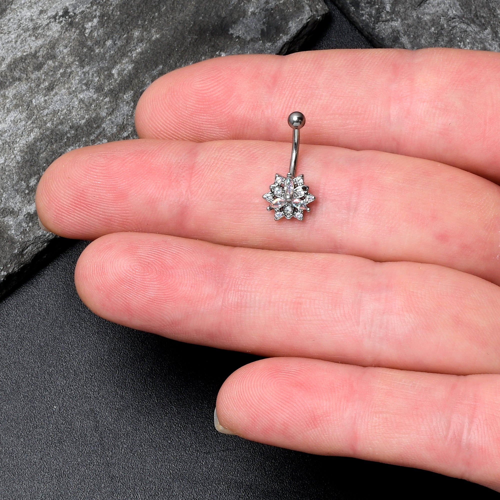 16G 5/16 Aurora CZ Gem Snowflake Style Curved Eyebrow Ring