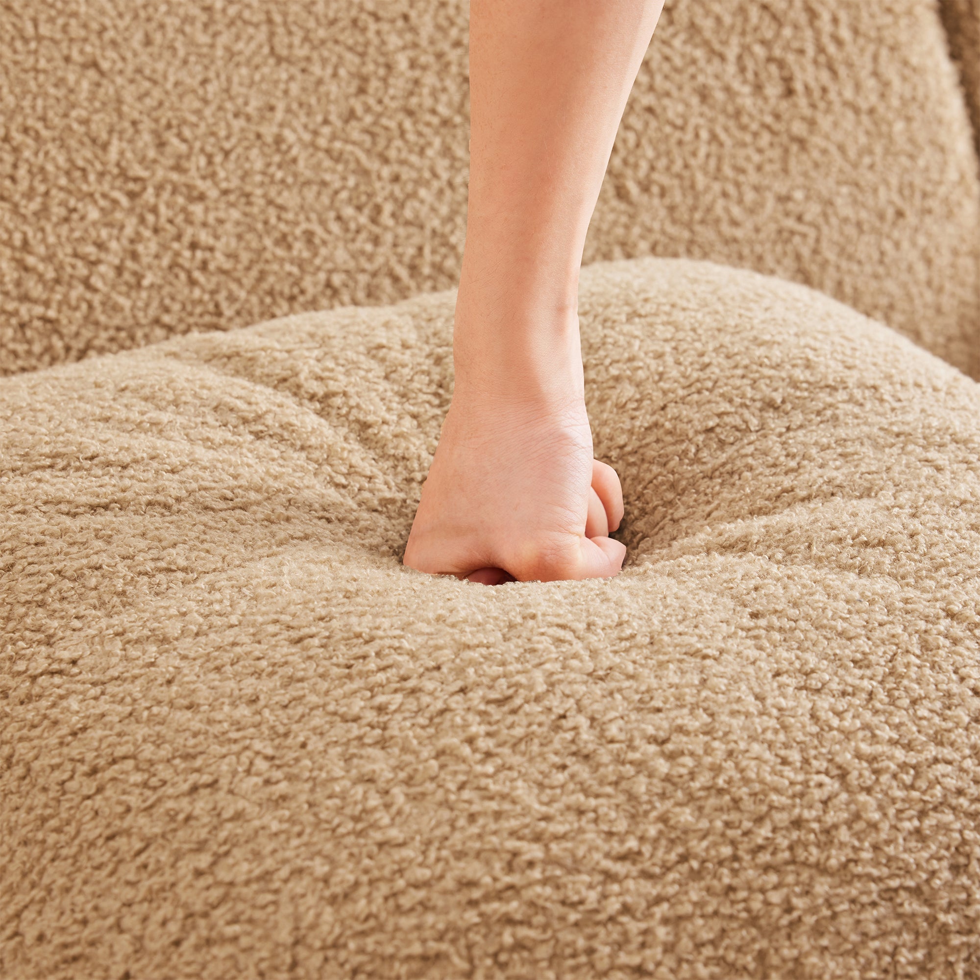 U-Shaped Boneless Sofa,Teddy Fabric No assembly required   Curved armrest,Anti-slip Design,Streamlined Design 32D High Density Sponge,Full Compression Vacuum Packag,For Studies living Rooms,Camel