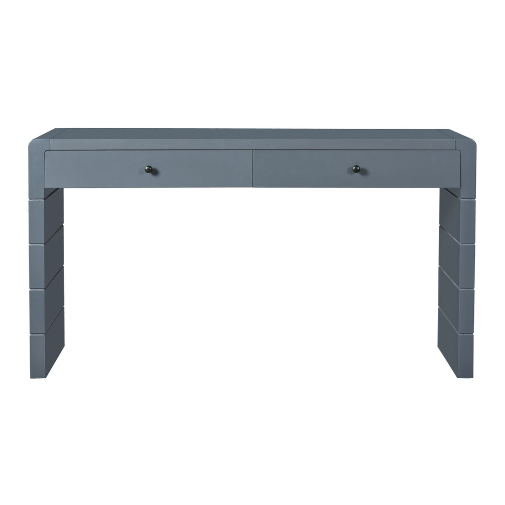 TREXM Curved Console Table with Storage, Wooden Entryway Table with 2 Drawers, Farmhouse Rustic Console Tables for Entryway, Hallway, Living Room, Navy