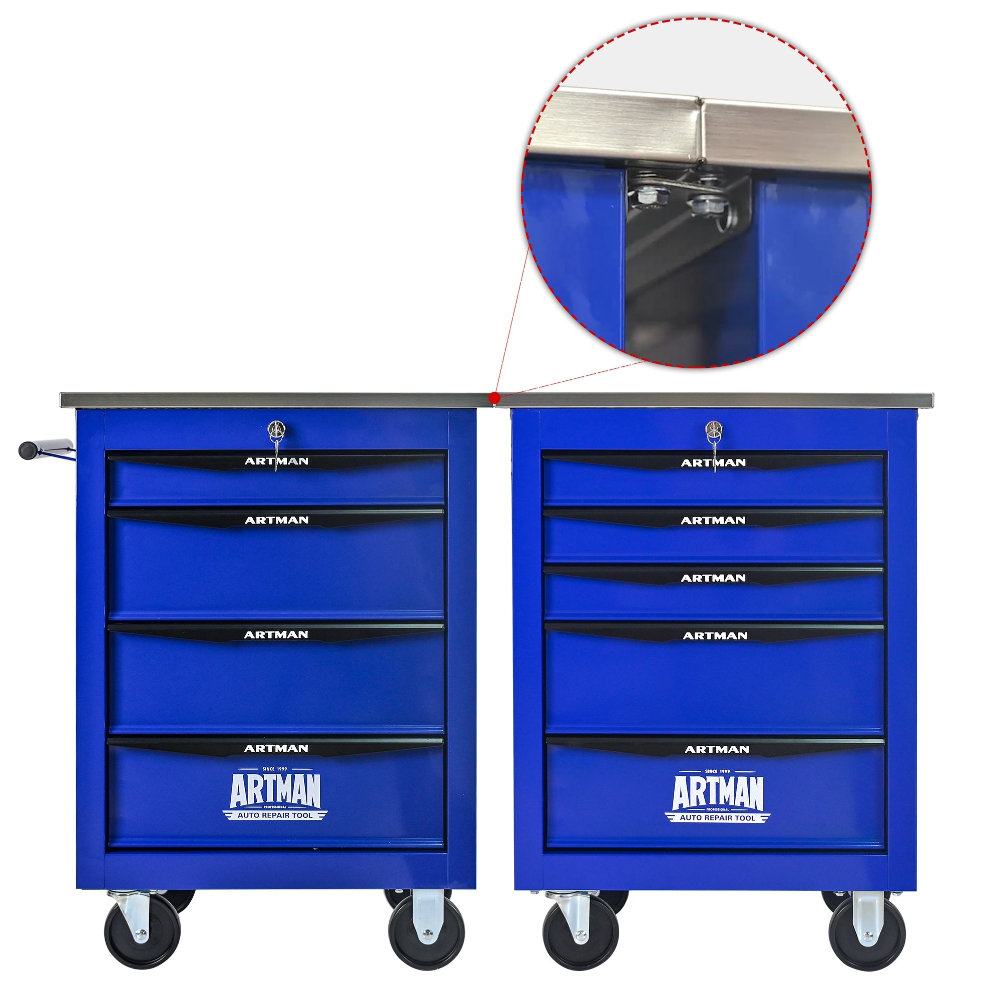 5 Drawers Multifunctional Tool Cart with Wheels,Metal Rolling Tool Cart Storage for Garage Workshop Warehouse Repair Shop--With Stainless Steel Roof- BLACK&BLUE