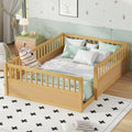 Full Floor Bed Frame with Fence, Montessori wooden children's floor bed,Wood Kids Floor Beds Frame for Bedroom Playroom,Natural