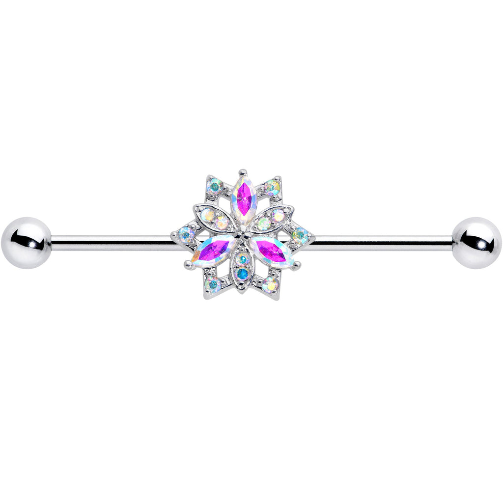 14G Aurora CZ Gem Snowflake Style Industrial Barbell 38mm