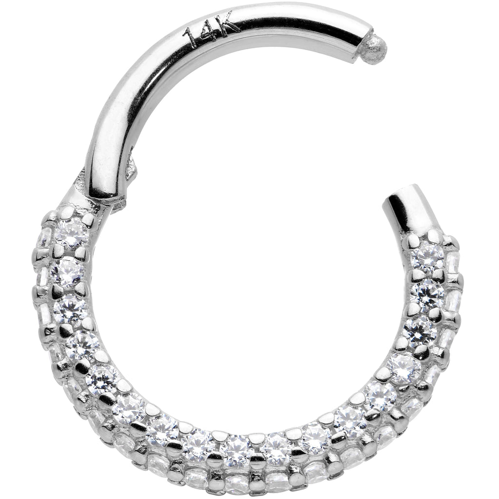 16G 5/16 14k White Gold CZ Paved Ultra Luxe Hinged Circular Segment Ring