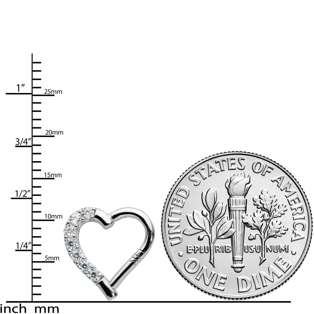 16G 5/16 14k White Gold CZ Paved Ultra Luxe Right Hinged Heart Segment Ring
