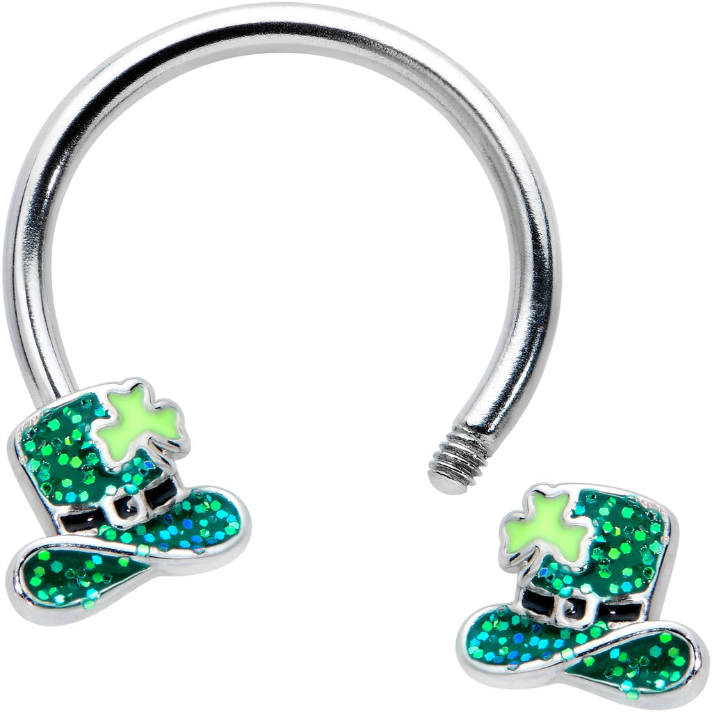 16G 3/8 Glitter Top Hat Shamrock Horseshoe Circular Barbell
