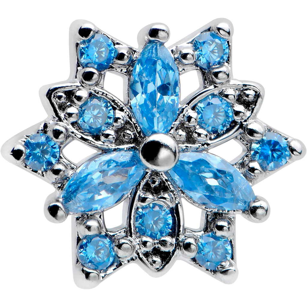 16G 5/16 Blue CZ Gem Snowflake Blues Labret Monroe Tragus