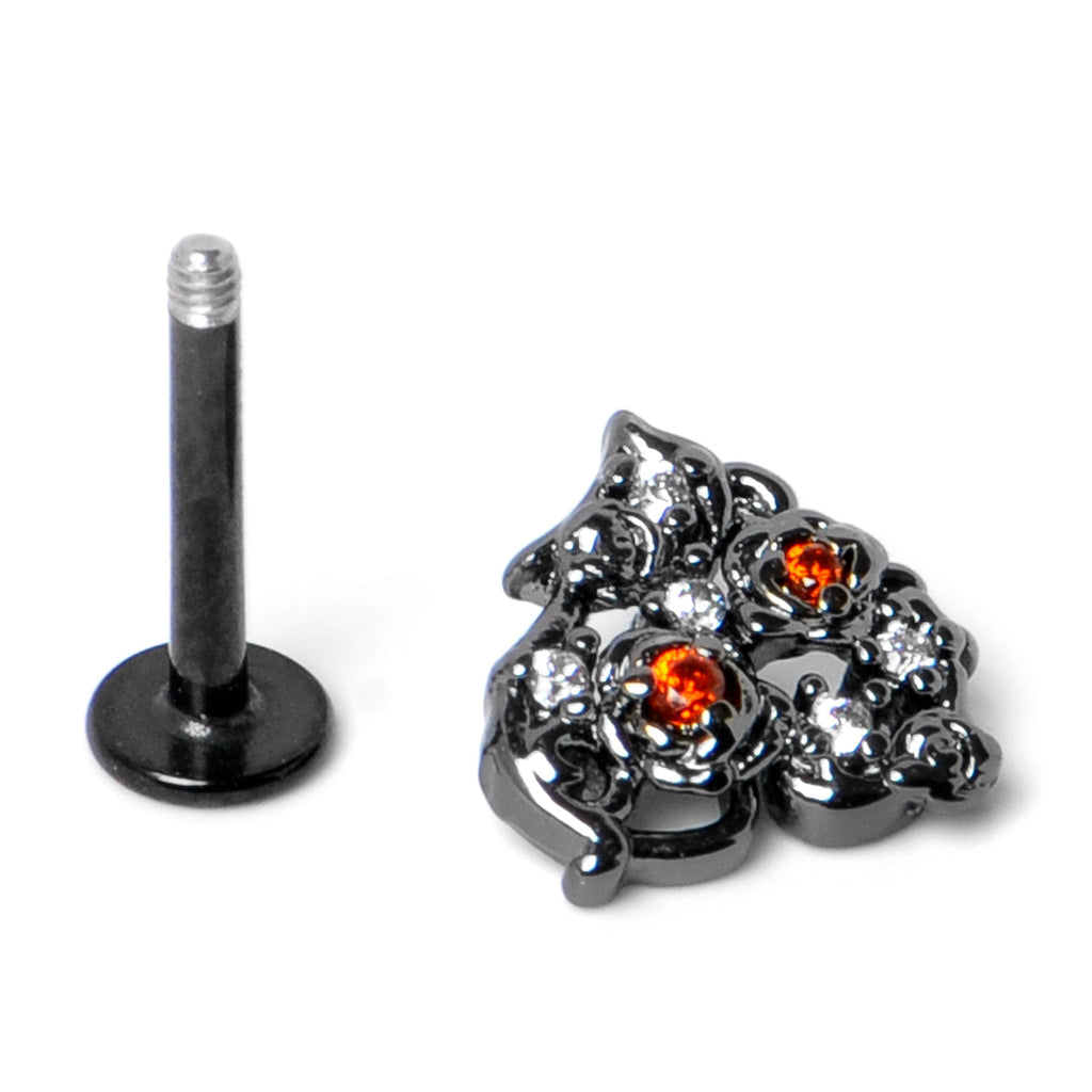 16G 5/16 Red Clear CZ Gem Black Floral Heart Labret Monroe Tragus