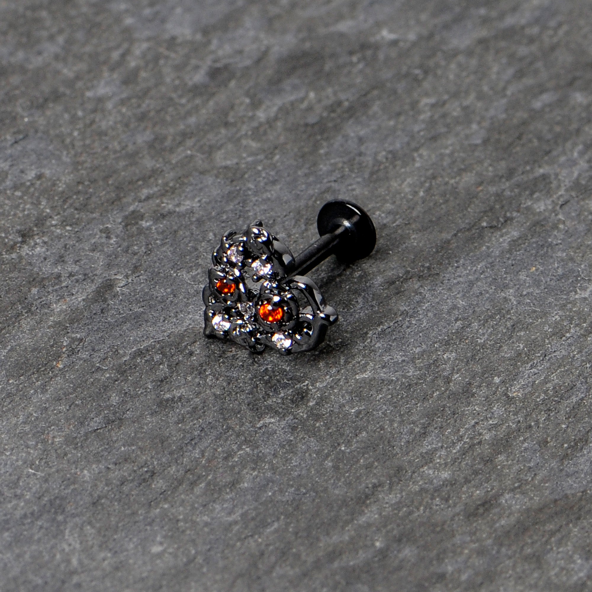 16G 5/16 Red Clear CZ Gem Black Floral Heart Labret Monroe Tragus