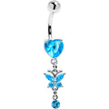 Blue Gem Butterfly Have A Heart Dangle Belly Ring