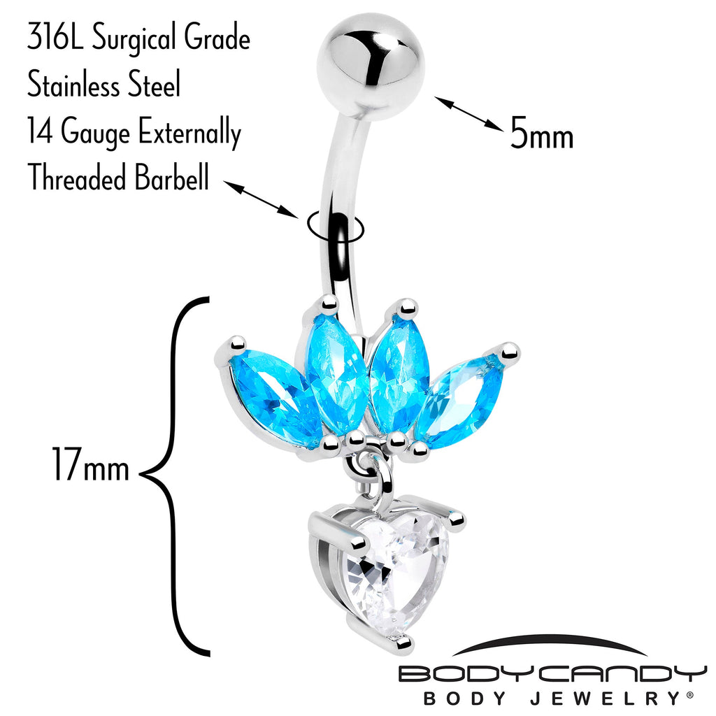 Blue Clear Gem Quartet Heart Dangle Belly Ring