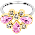 20G 5/16 Pink Gem Golden Crown Deluxe Nose Hoop