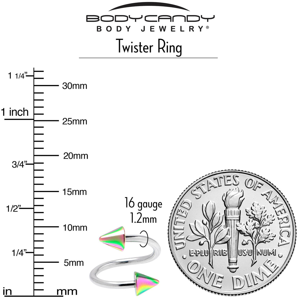 16G 3/8 Rainbow Cone Ends Spiral Twister Eyebrow Ring
