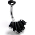 Black CZ Gem Regal Rectangles Internally Threaded Double Mount Belly Ring