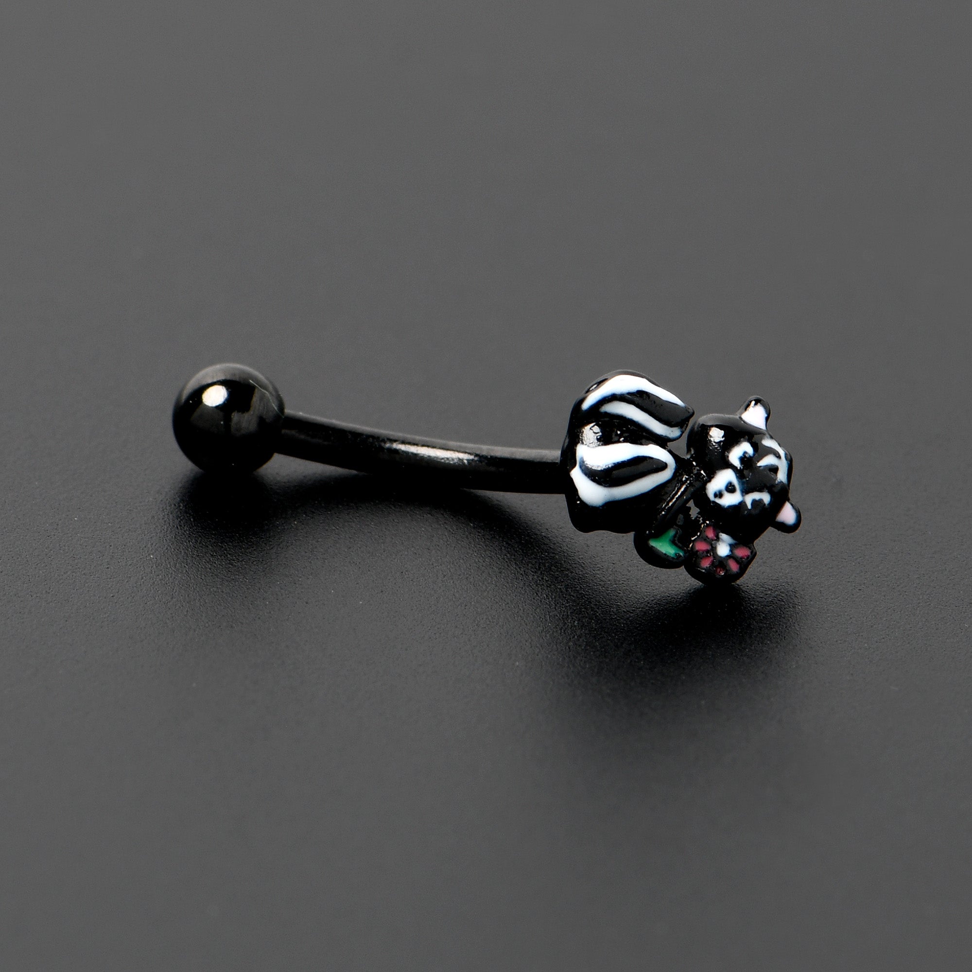 16G 5/16 Black Funky Skunk Curved Eyebrow Ring
