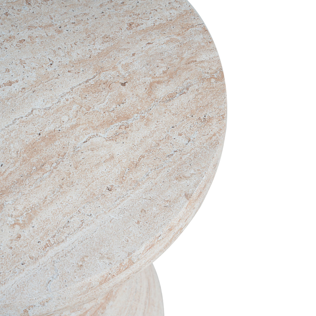 Elegant Travertine Finish Indoor/Outdoor Lightweight Concrete Side Table Beige 18x18x20.25 inches