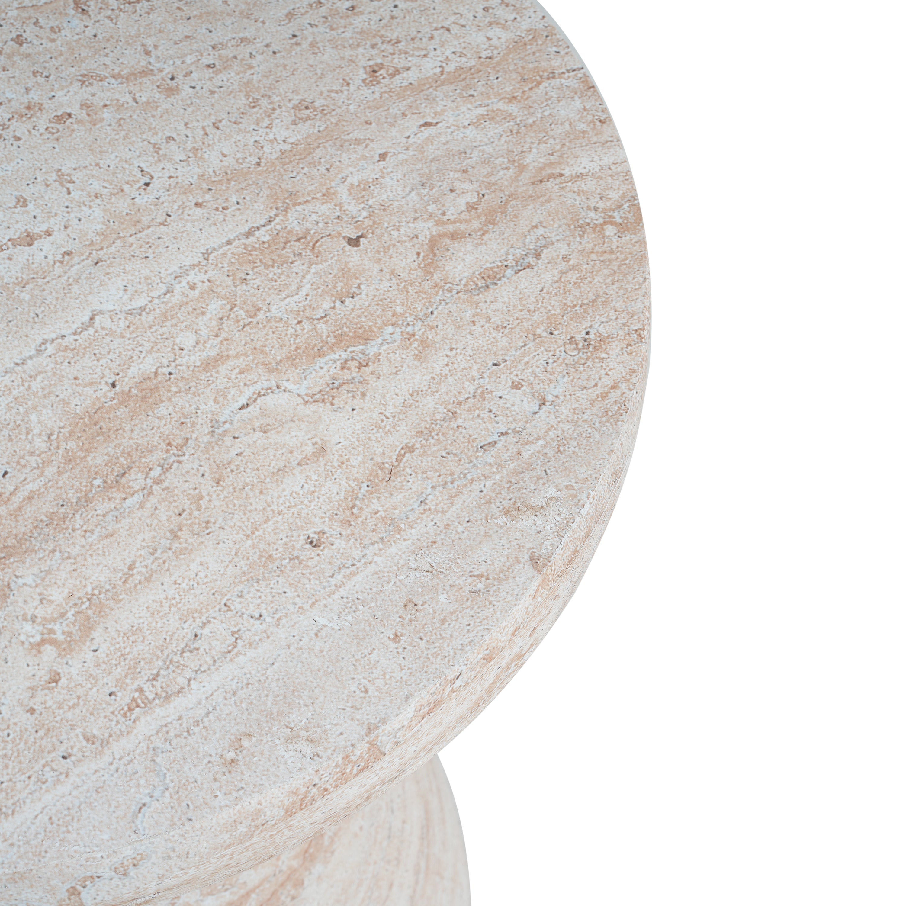 Elegant Travertine Finish Indoor/Outdoor Lightweight Concrete Side Table Beige 18x18x20.25 inches