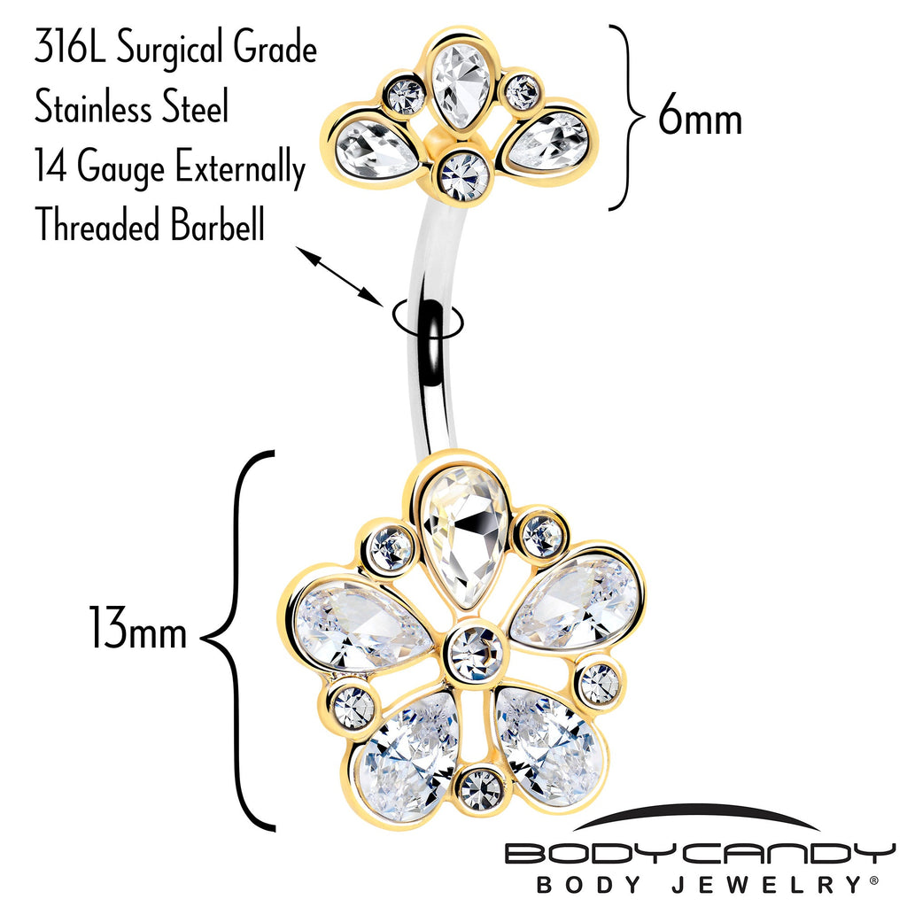 Clear Gem Filigree Flower Fantasy Double Mount Belly Ring