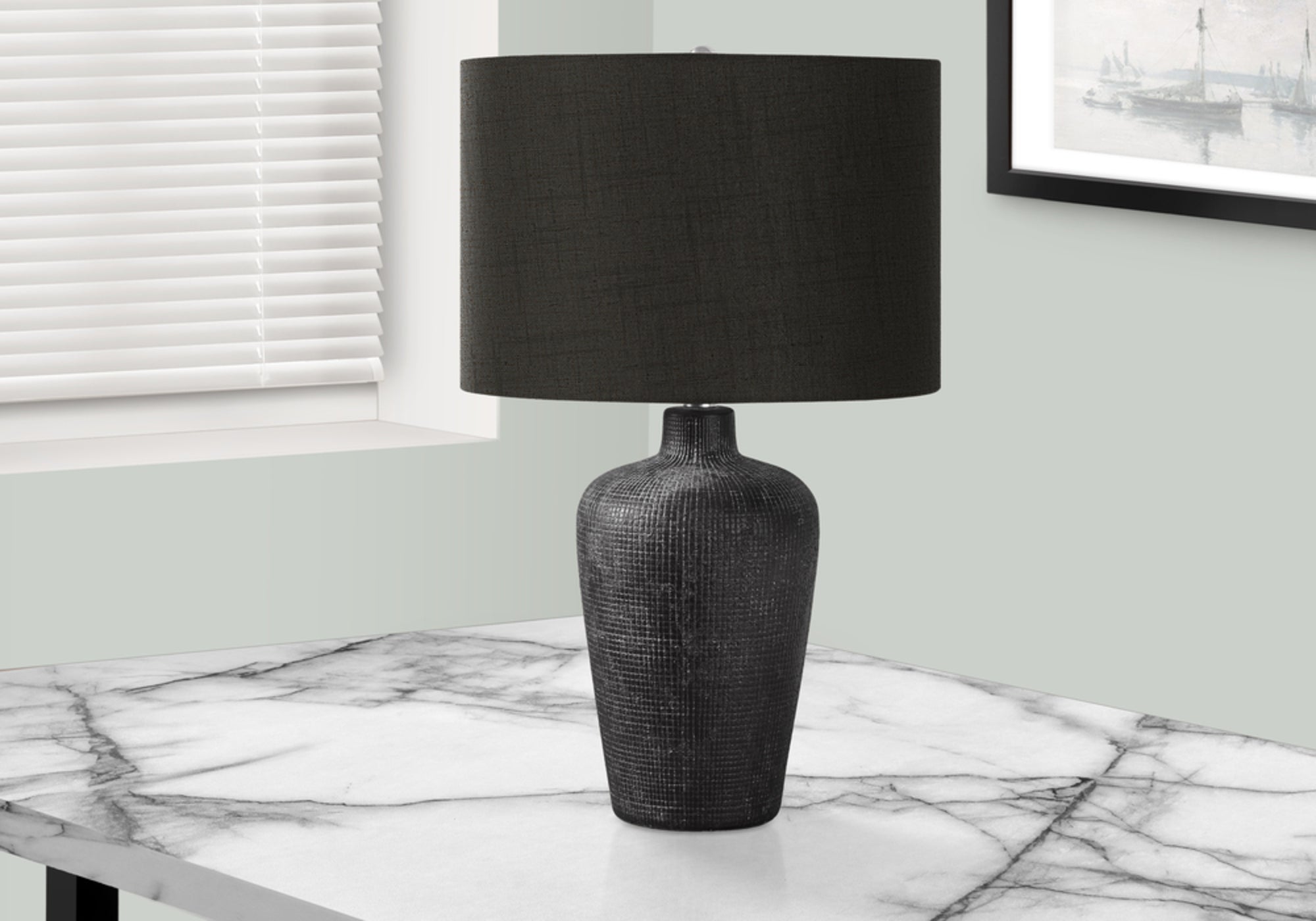 Lighting, Table Lamp, 24'h, Black Ceramic, Black Shade, Contemporary