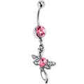 Pink Gem Bold Dragonfly Dangle Belly Ring