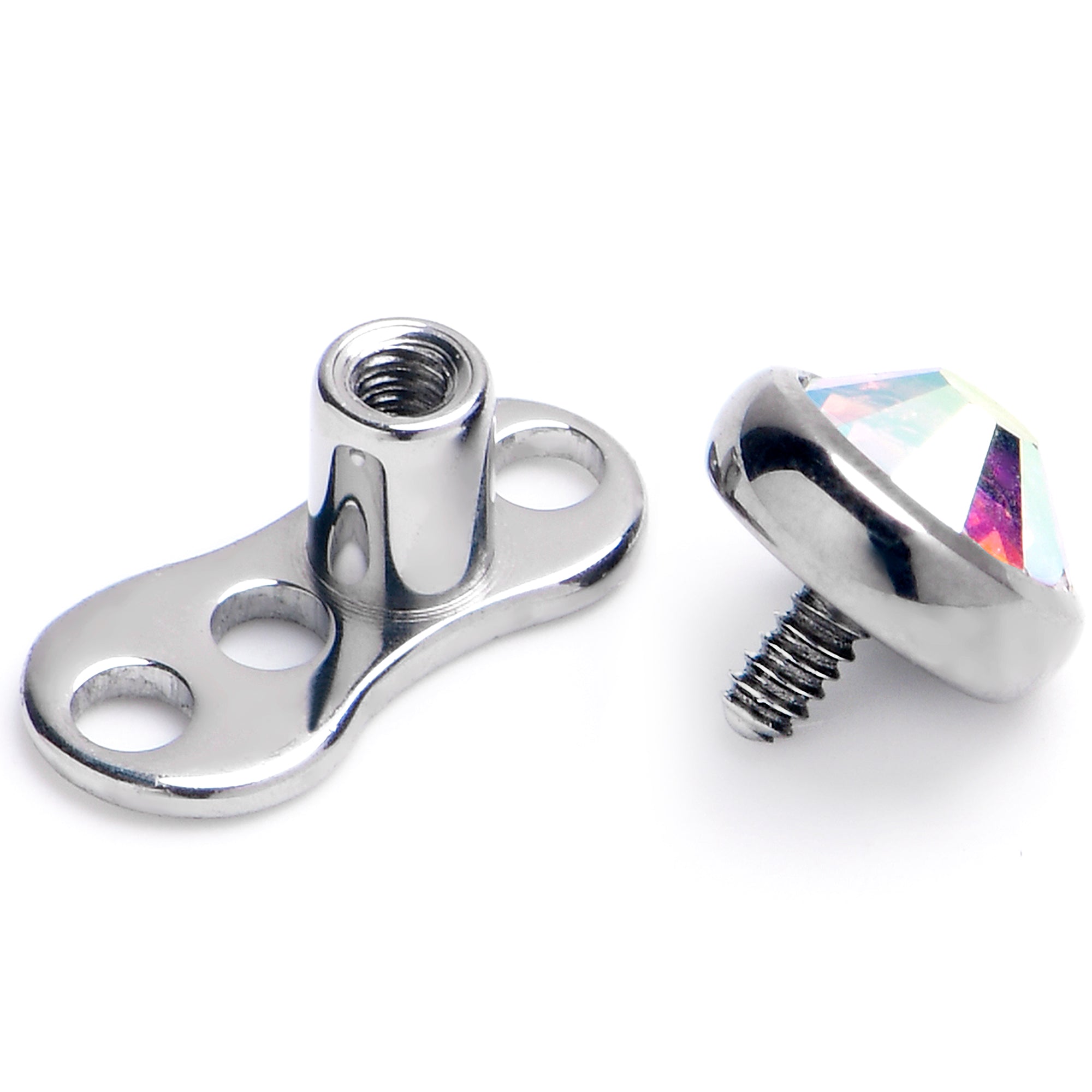 16G 4mm Aurora Gem Bezel Top 3 Hole Dermal Implant Grade Titanium Anchor Base