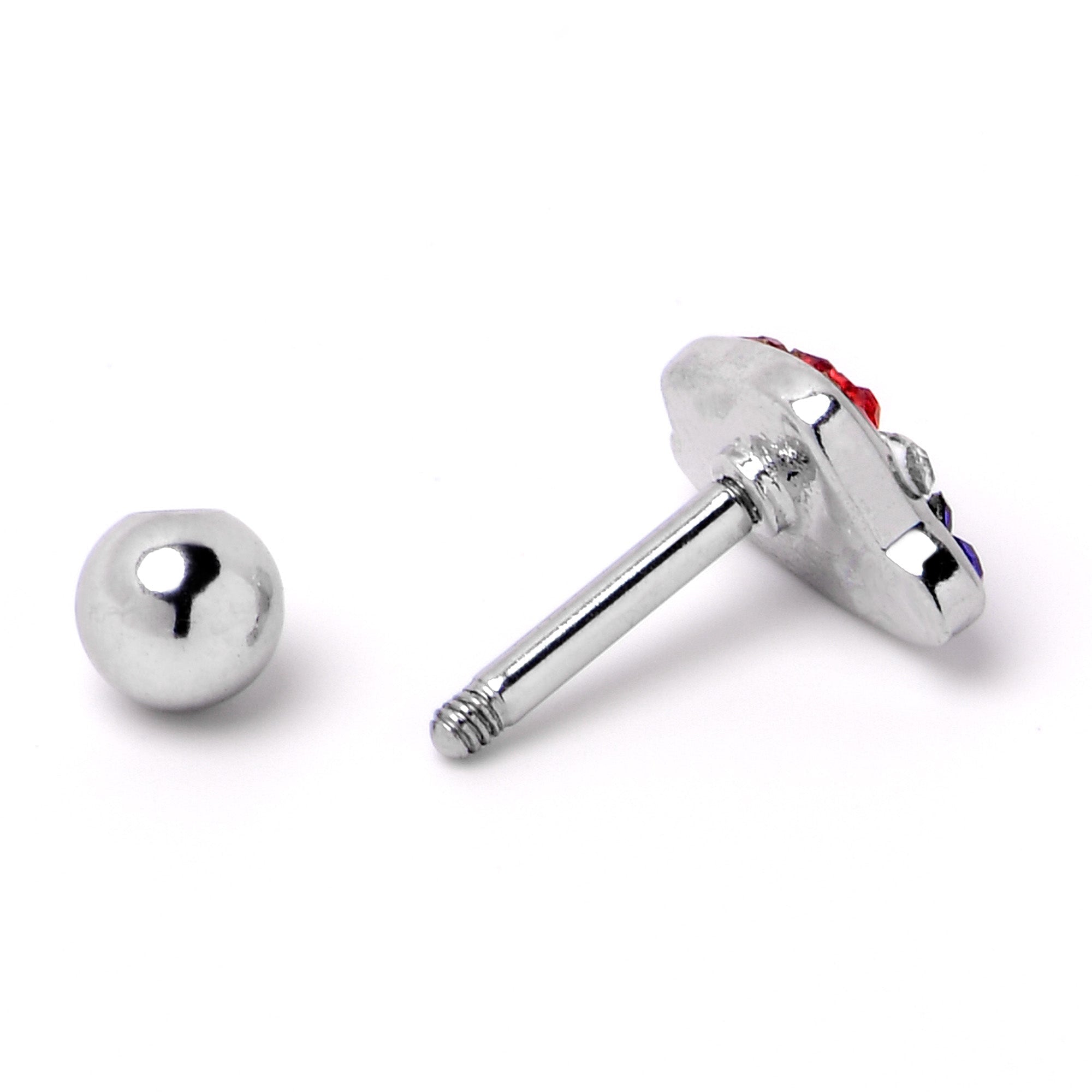 16G 1/4 Red Blue Clear Gem Patriotic Hat Cartilage Tragus Earring