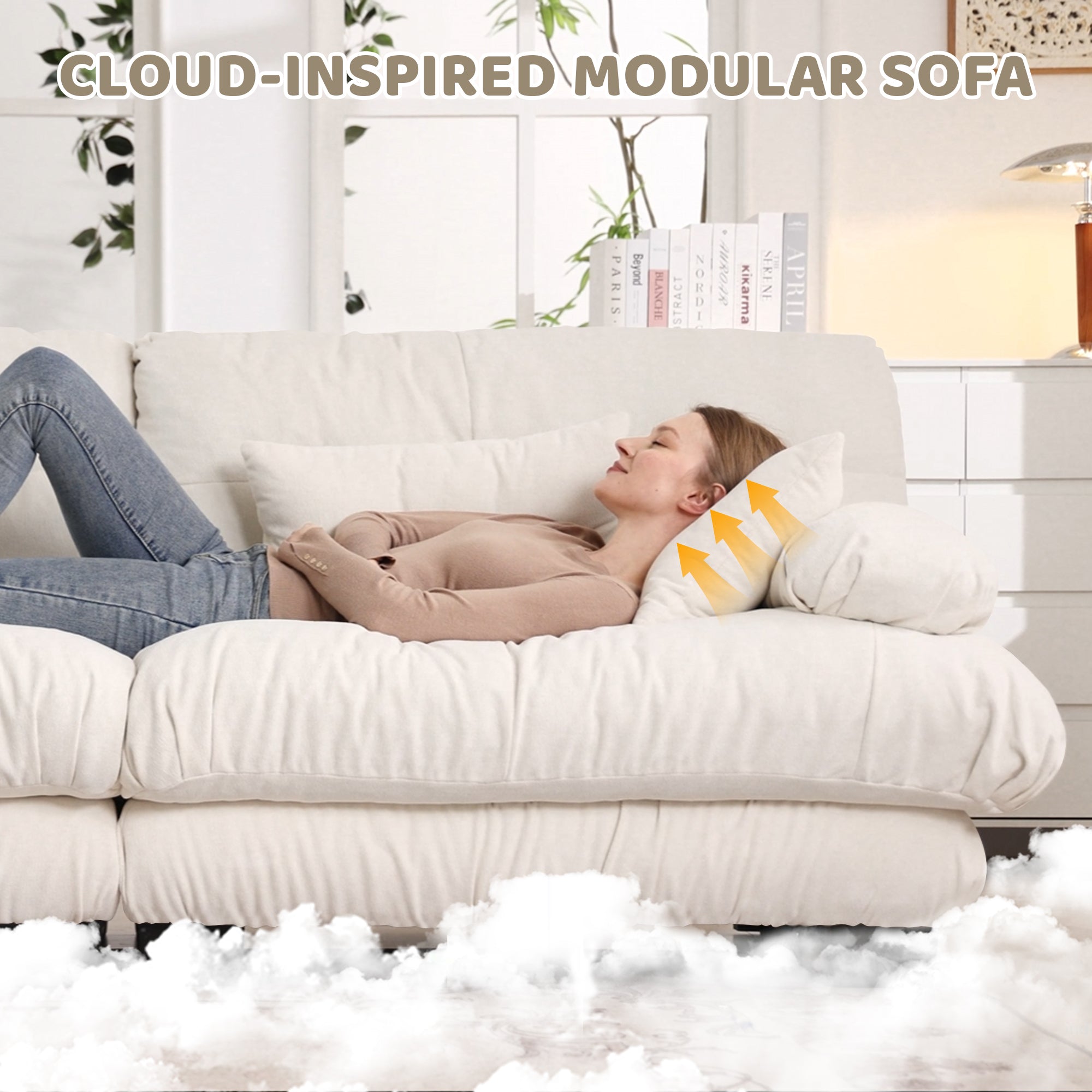 Free Combination Modular Sectional Sofa,U Shaped Couch for Living Room, 4-Seater Comfy Cloud Couch with 2 Ottomans, Chenille White