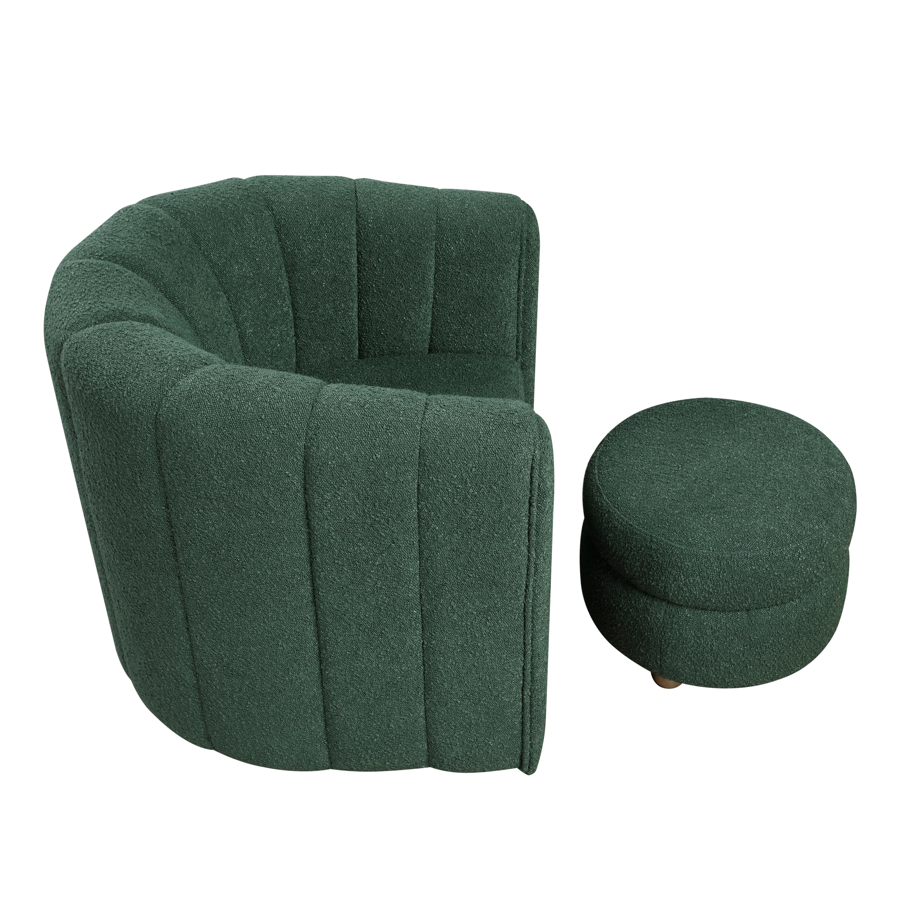 Modern Contemporary Swivel Chair with Ottoman Green Boucle Fabric Upholstery Solid Wood Living Room Furniture