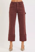 RISEN Full Size High Rise Wide Straight Cuffed Patch Jeans Plus Size