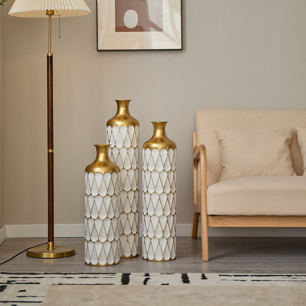 Floor Metal Vase Modern Style Decoration Home Droplet Shaped White Metal Vase 3-piece Set Gorgeous Home Decoration Large Glazed Metal Vase