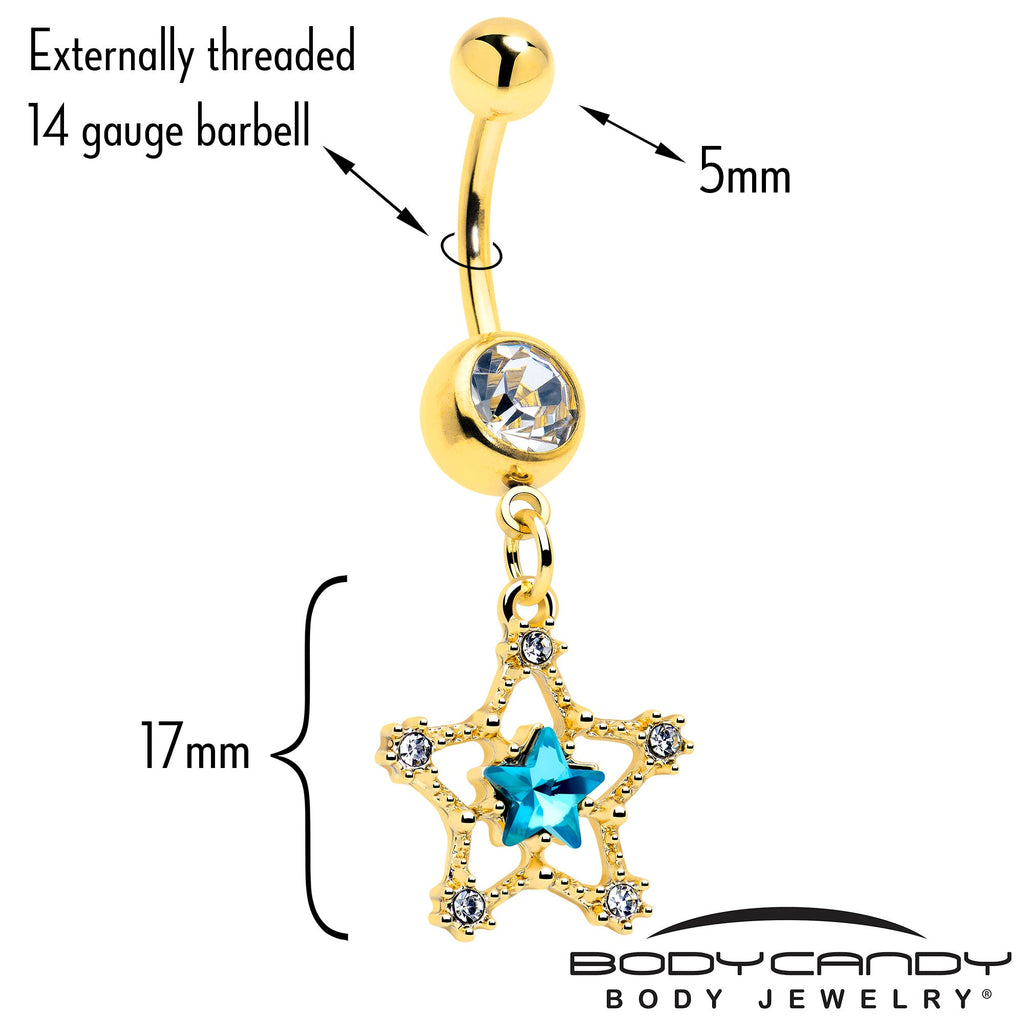 Clear Blue Gem Gold Tone Starry Glam Dangle Belly Ring